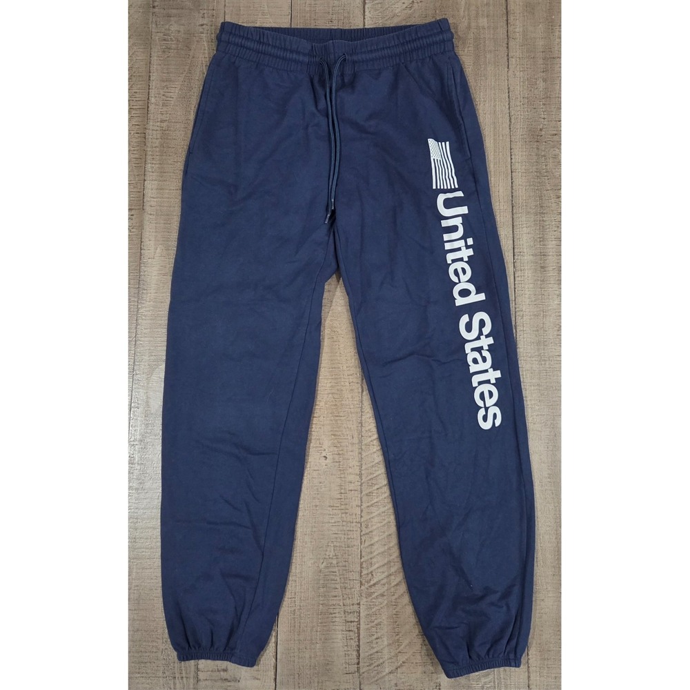 NASA Mens Navy Blue Fleece Jogger Sweatpants United States Graphic Small